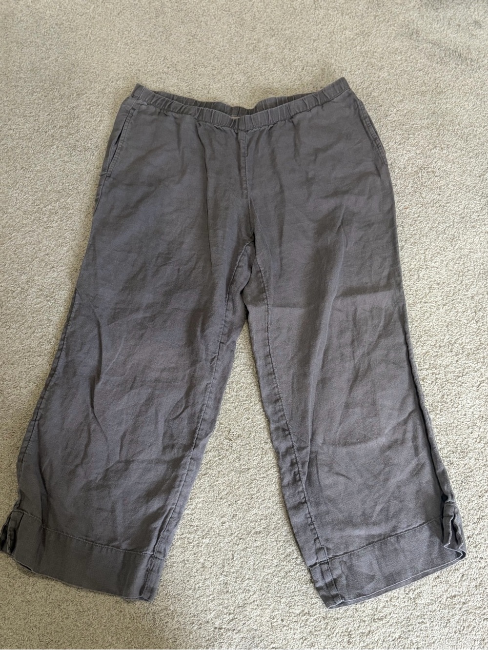 J. Jill Wide-Leg Linen-Blend Pants in Charcoal, Size Small, Side Pockets,